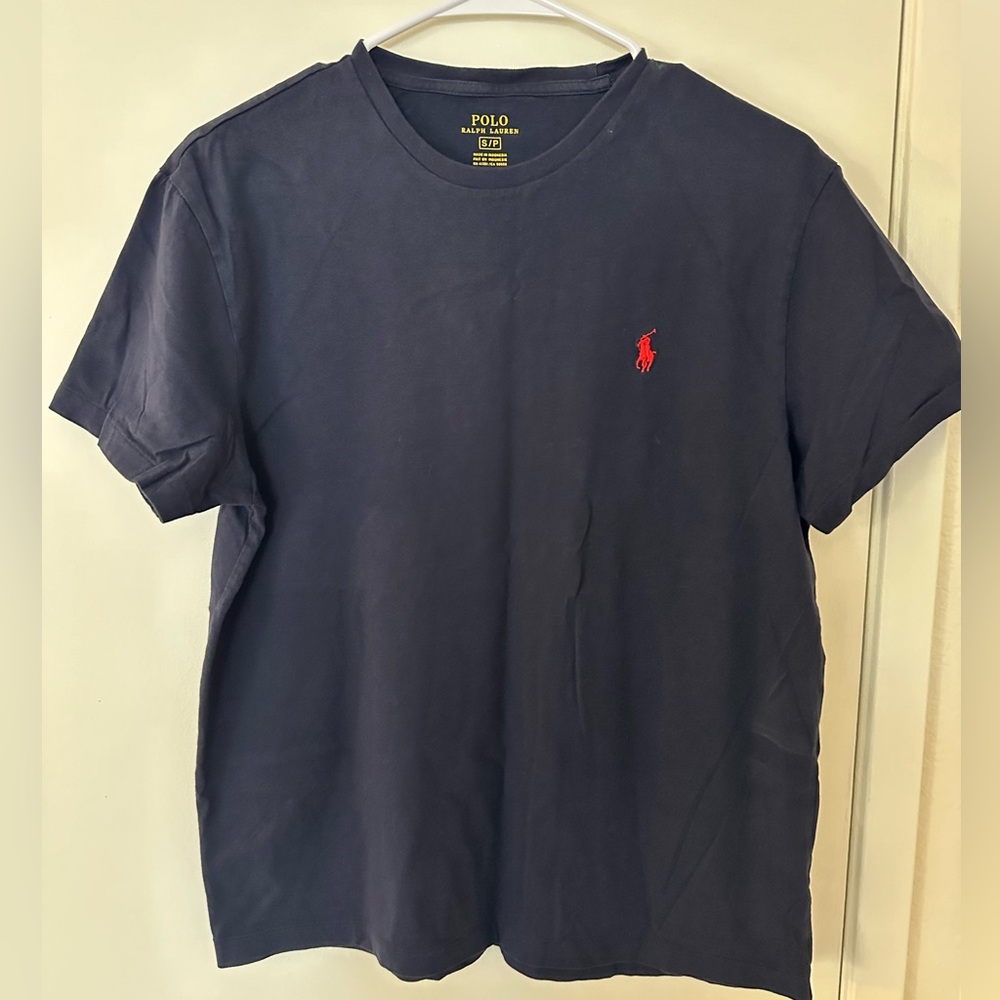 Polo by Ralph Lauren Men's Dark Blue Tee with Red Logo